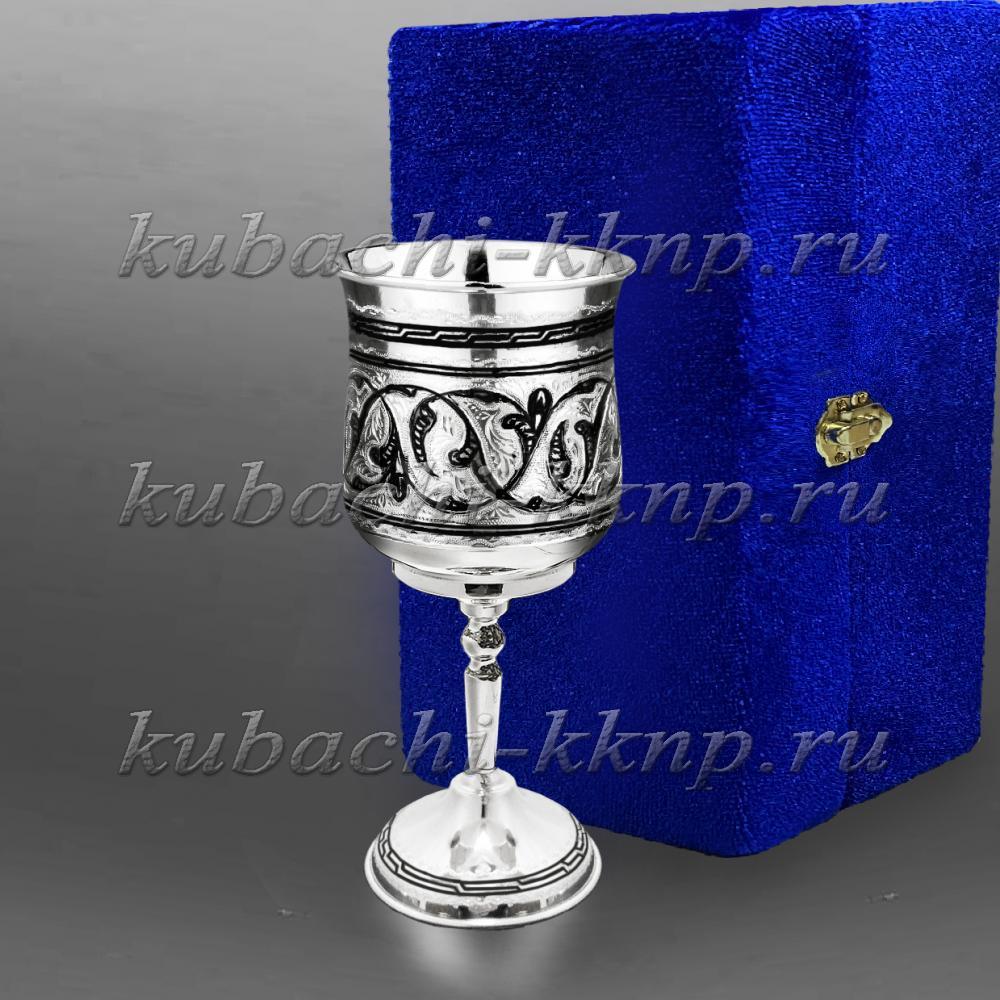 Серебряный бокал на ножке с орнаментом Кубачи, бк062 фото 2