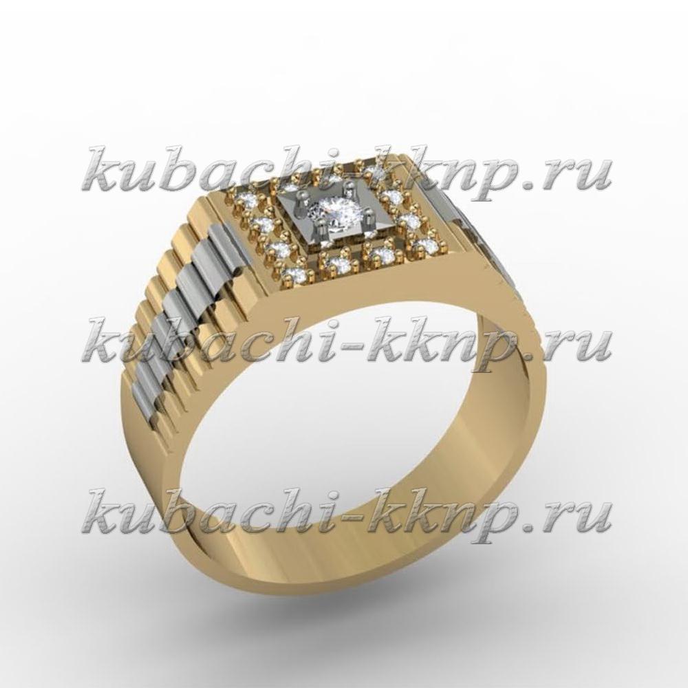 Строгое мужское золотое кольцо с фианитами, Yuv - 1227 фото 1