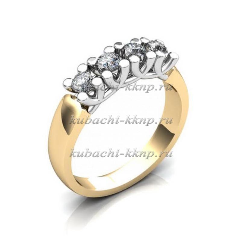 золотое кольцо Дорожка с четырьмя камнями, Yuv - 977 фото 1