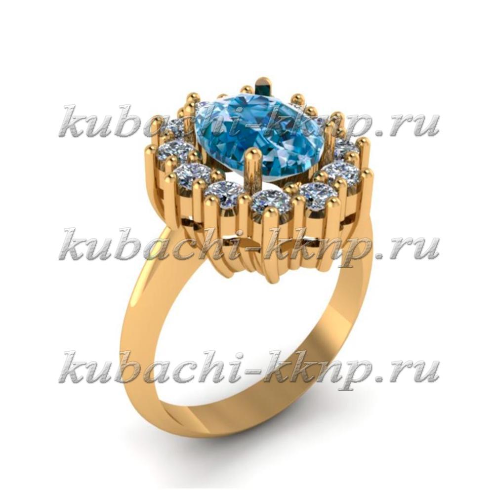 Овальное золотое кольцо с фианитами под топаз, 00111r фото 1