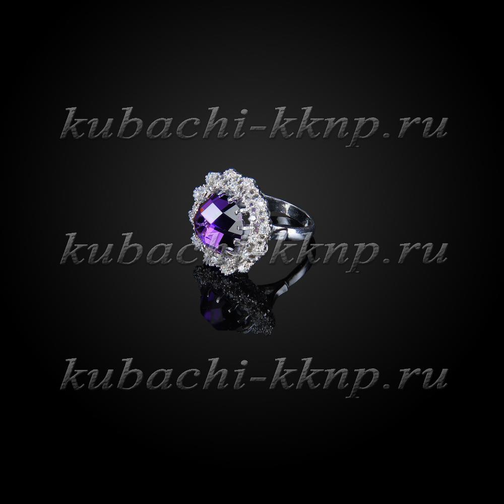 Серебряное кольцо Кубачи с фианитами под аметист Азалия, к803 фото 1