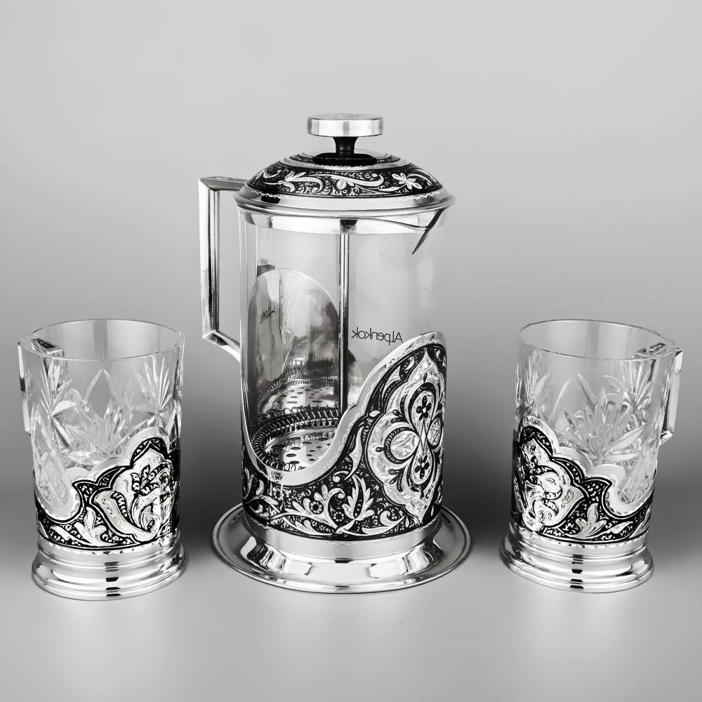 Чайник серебряный со стеклом френч пресс, чн017 фото 4