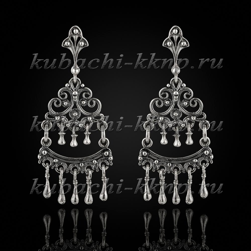 Длинные серебряные висячие серьги в восточном стиле Шакира, вс83 фото 1