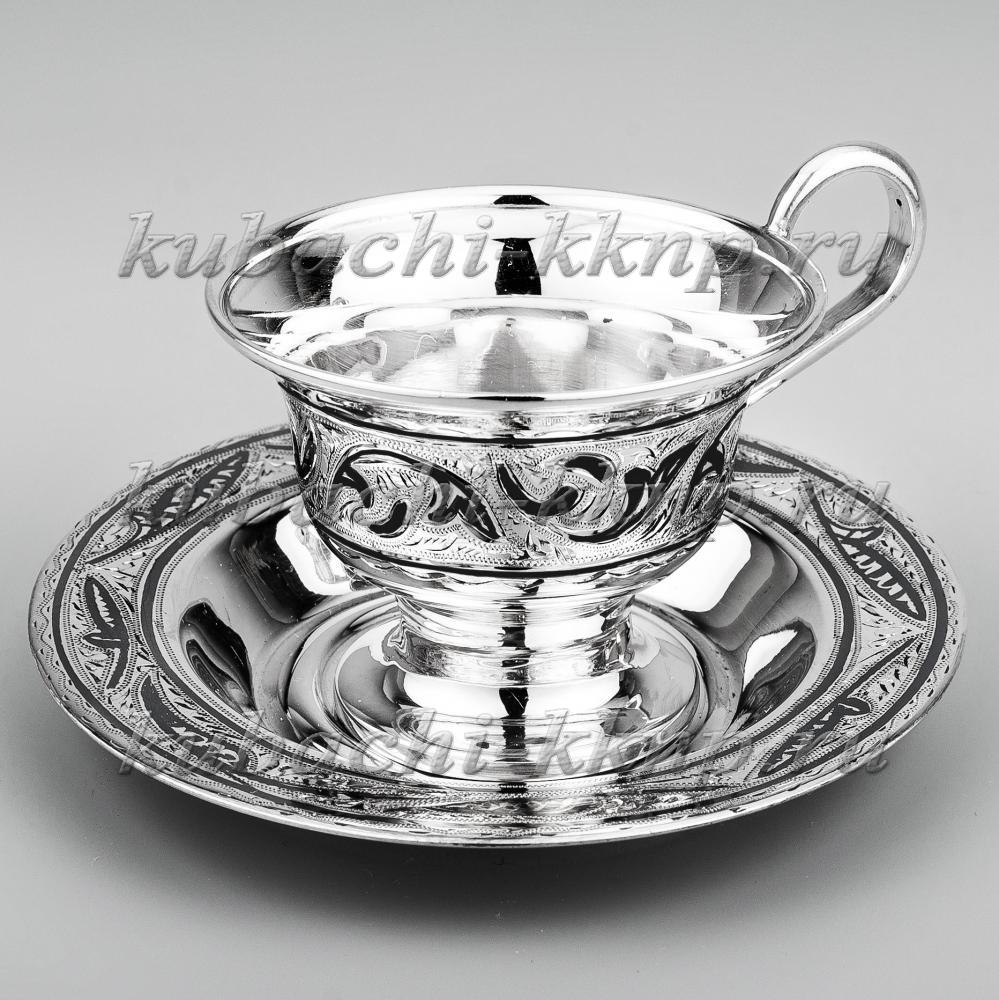 Серебряная чашка с блюдцем для варенного кофе, ЧП026 фото 1