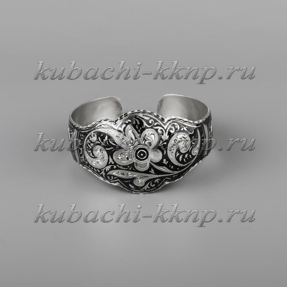 Кубачинский браслет из серебра с крупным орнаментом, бр55 фото 1