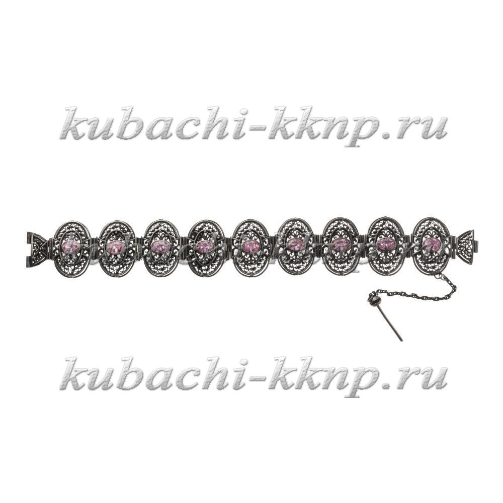 Серебряный браслет с филигранью и розовыми фианитами  , Ag-бр13 фото 1