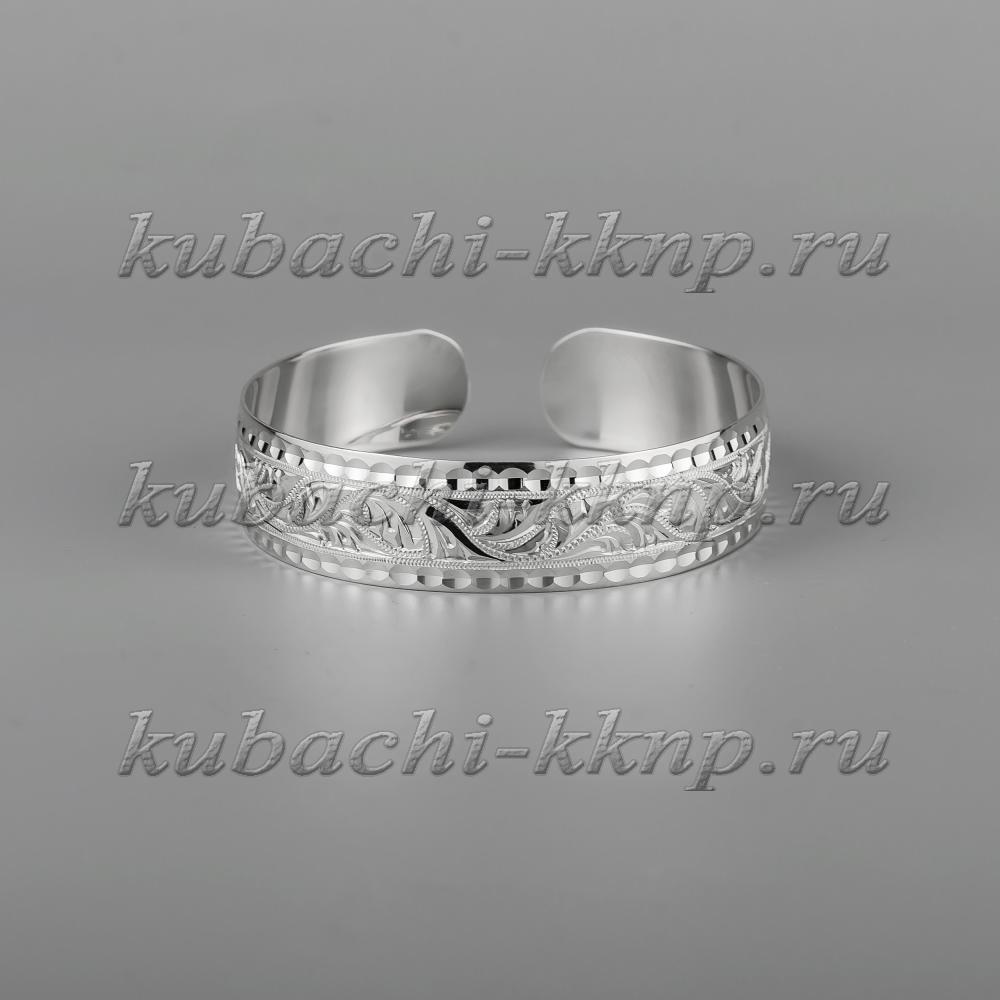 Узкий кубачинский браслет из серебра без чернения, бр209 фото 1