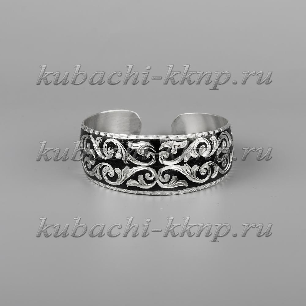 Кубачинский браслет из серебра с красивым орнаментом и гравировкой, бр49 фото 1