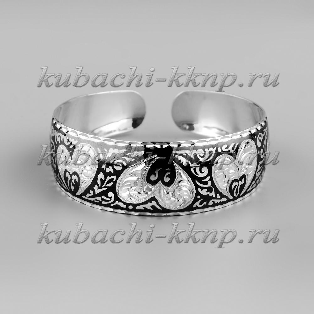 Жесткий серебряный браслет на женскую руку от кубачинских мастеров, БР121 фото 1