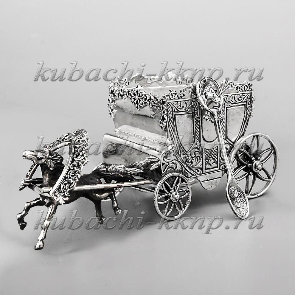 Серебряная солонка «Карета» с ложечкой ангелочком, с021 фото 1