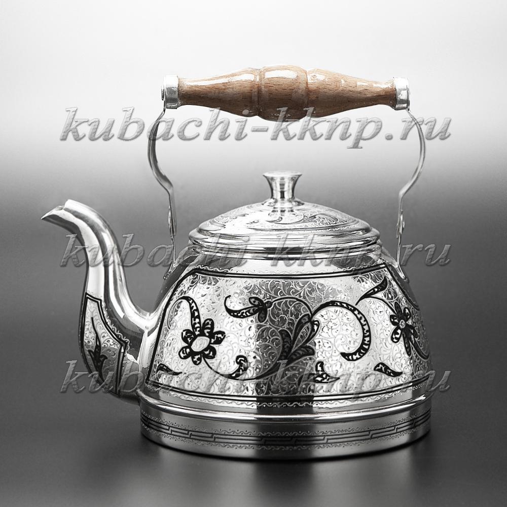 Чайник серебряный большой с орнаментом на плиту, чн00010 фото 1