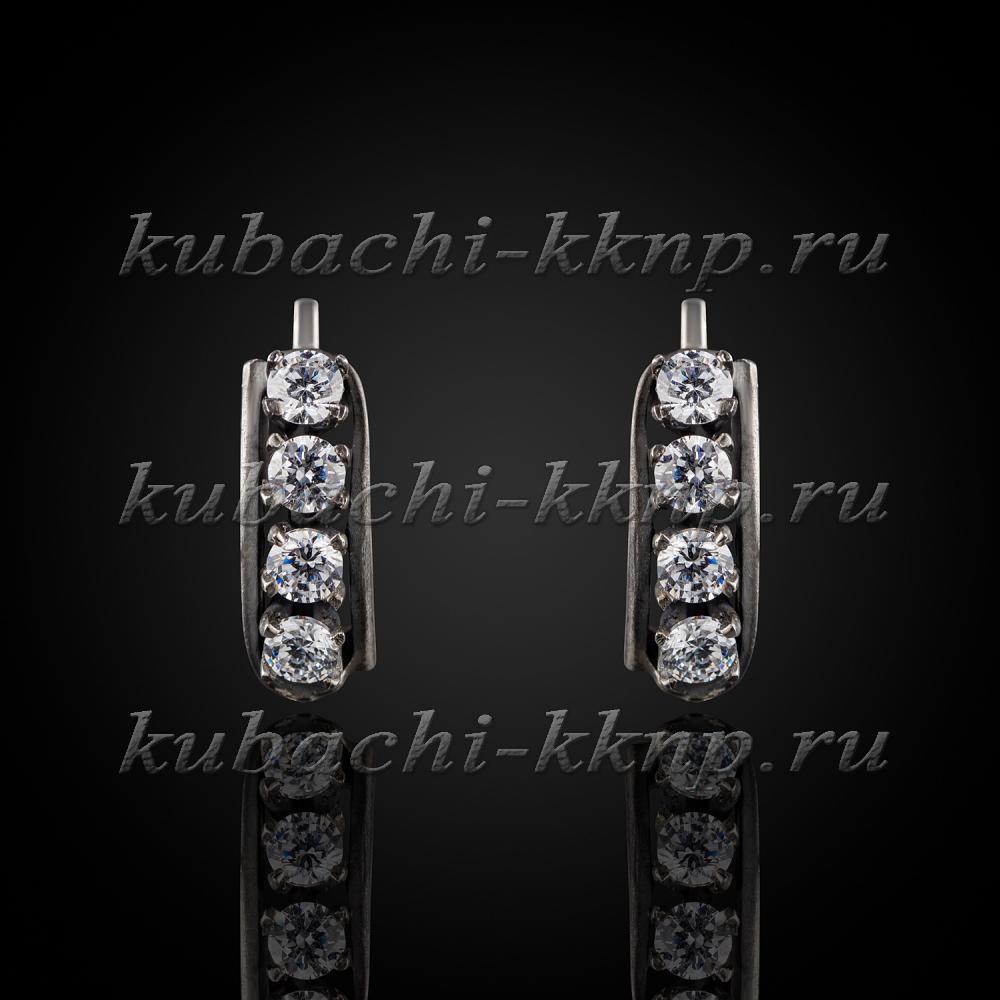 Серебряные серьги с белыми фианитами «Малая дорожка», Ag-с35 фото 1