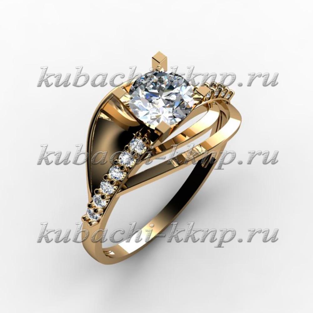 Женское кольцо из золота с фианитами, 00022r фото 1