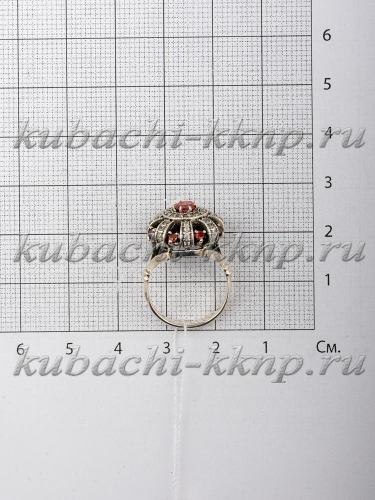 Серебряное кольцо Королева с фианитами цвета гранат, к325 фото 2