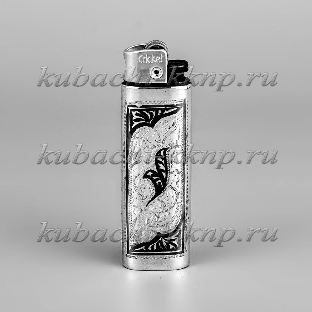 Серебряная зажигалка с гравировкой и орнаментом, заж011 фото 1