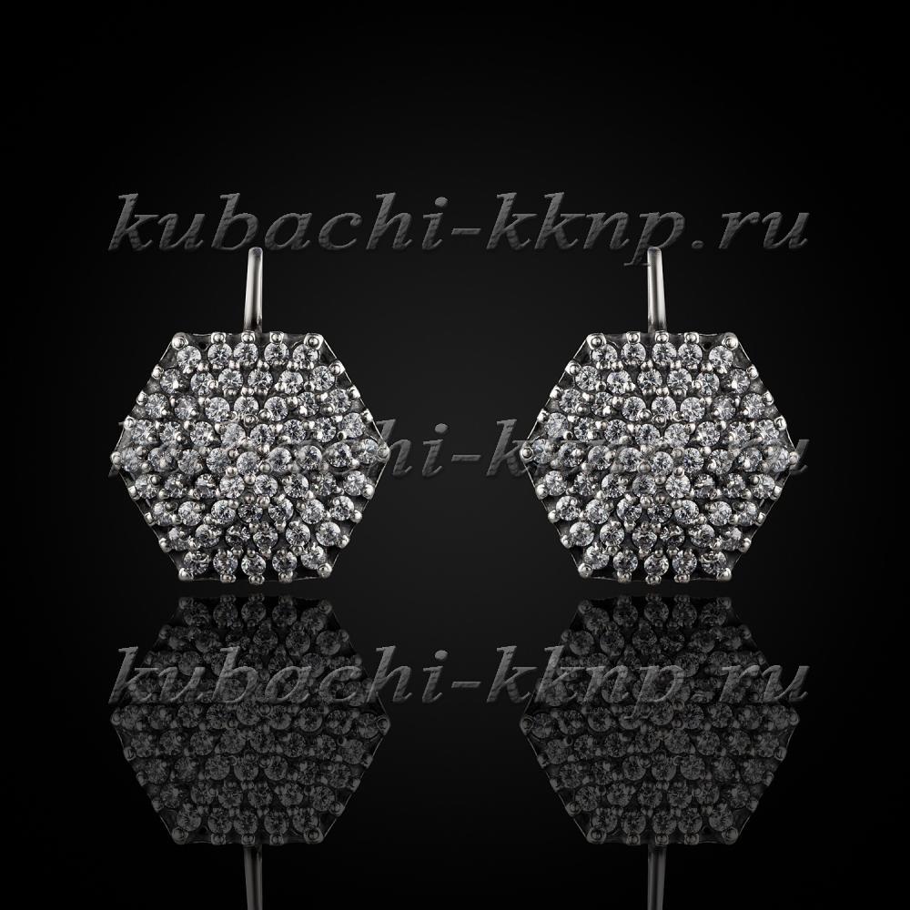 Серебряные серьги геометрической формы с россыпью камней фианитовБлеск , Ag-с119 фото 1
