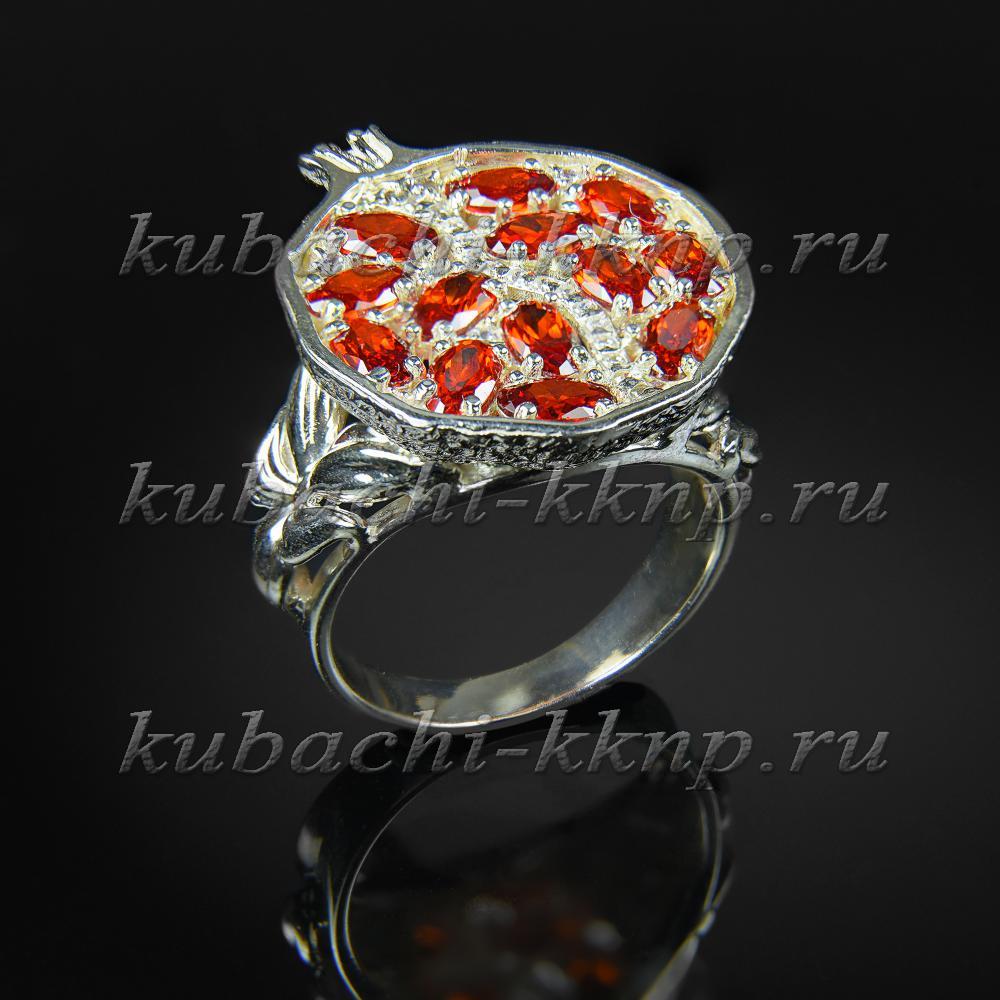 Оригинальное кольцо кубачи с фианитами цвета гранат серебро, к218 фото 1