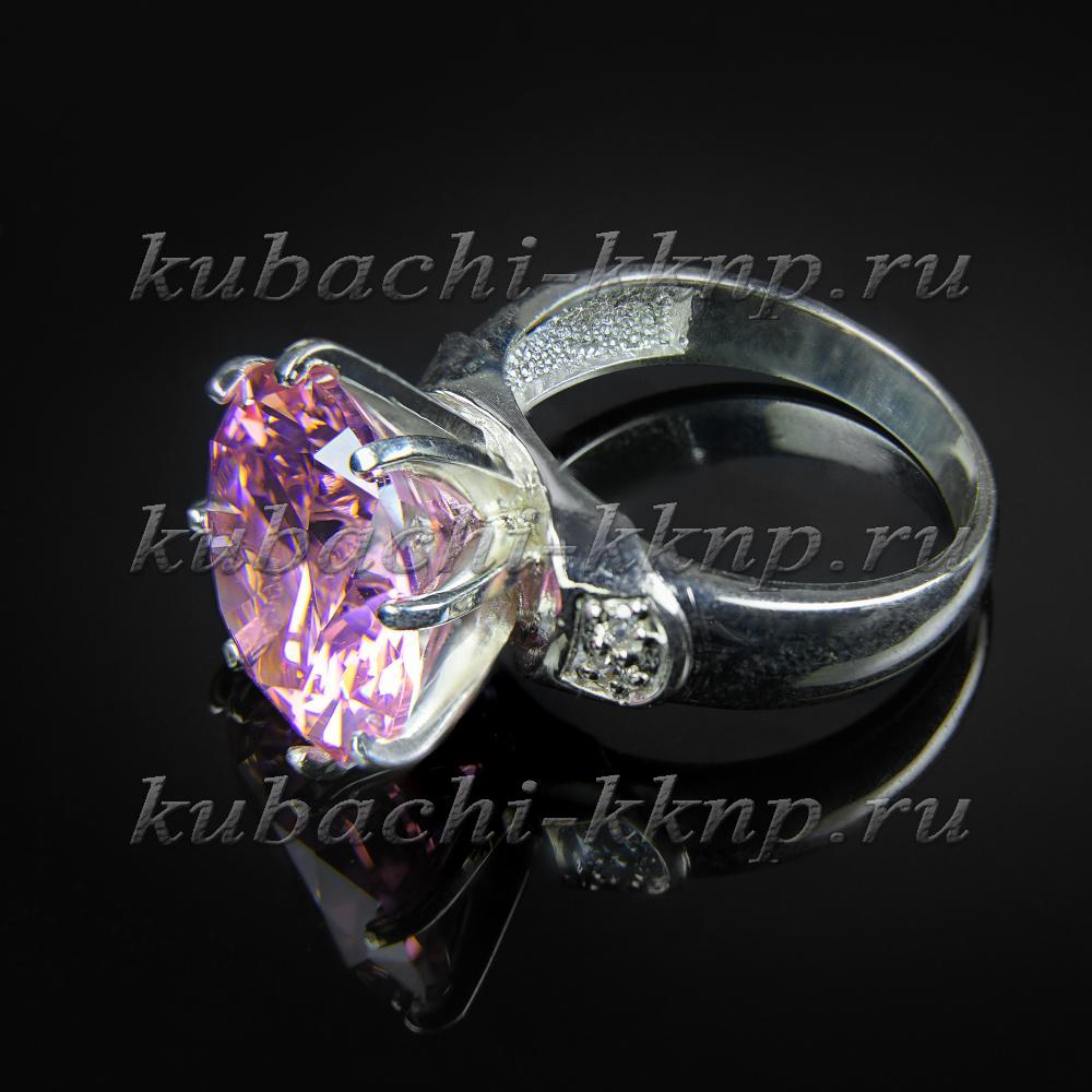 Серебряное кольцо с большим розовым фианитом Классика, к206 фото 1
