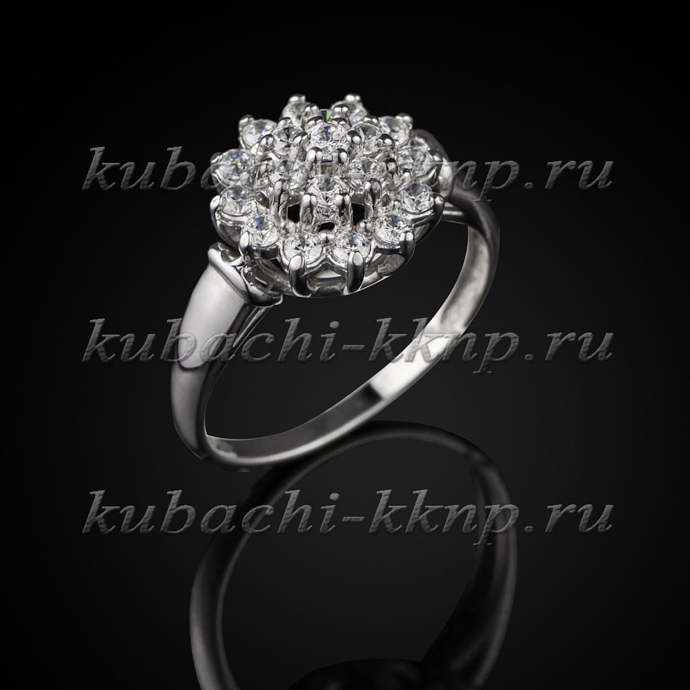 Серебряное кольцо с россыпью белых камней фианитов Двойная ромашка, Ag-к73 фото 1