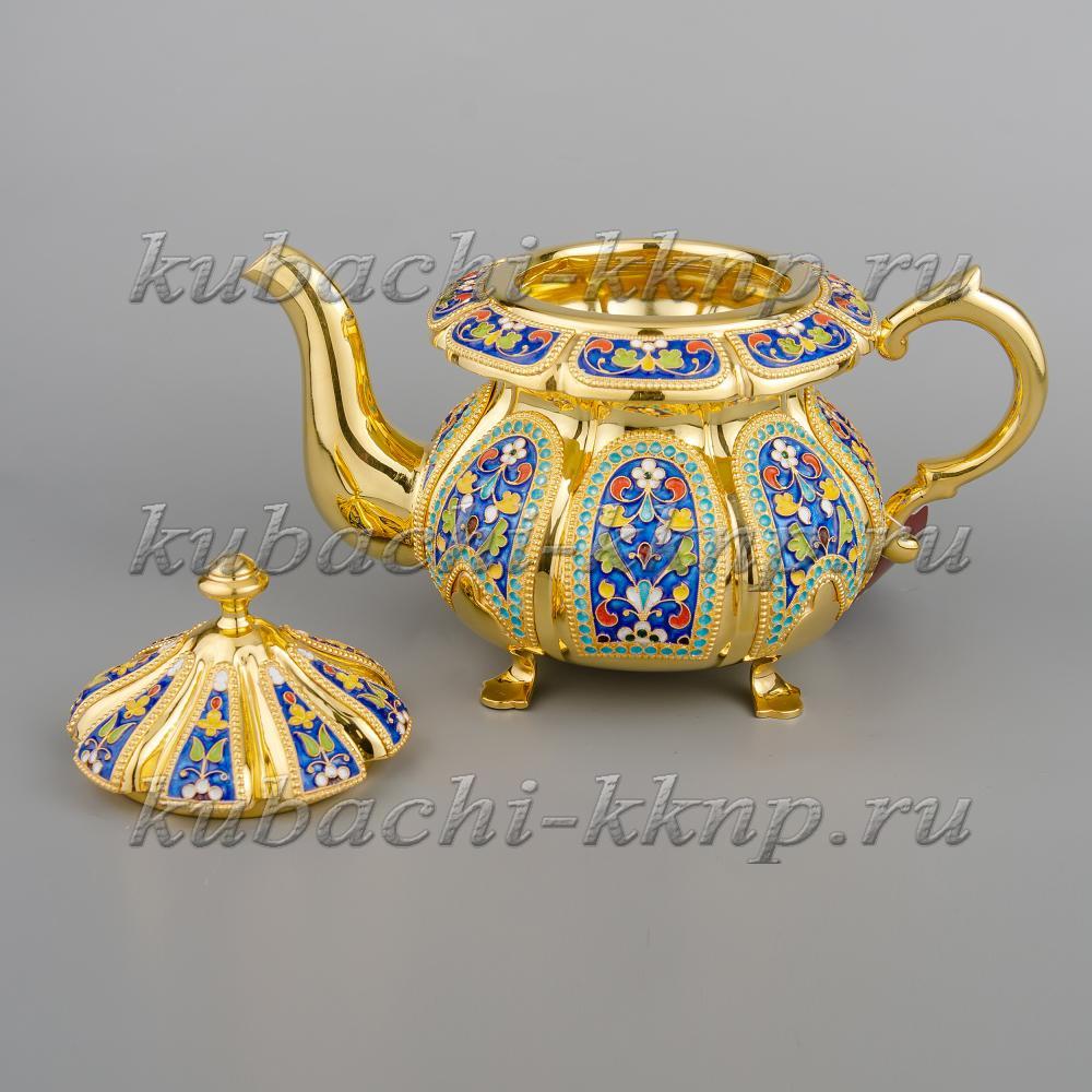 Серебряный чайник  с эмалью «Финифть», чн027 фото 2
