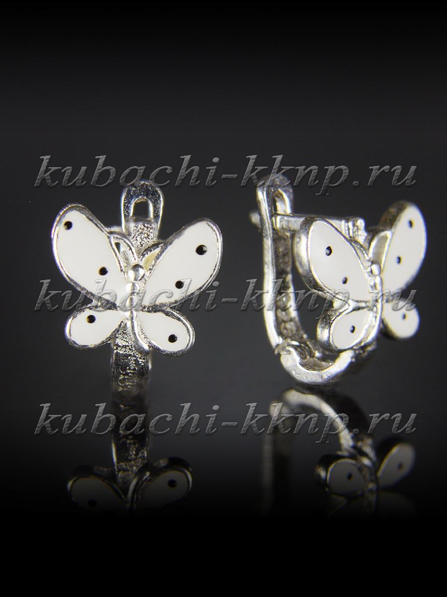 Детские серебряные серьги Белая бабочка, с308 фото 1