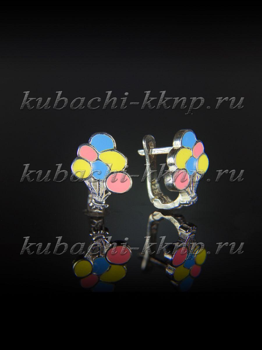 Детские серебряные серьги Шарики цветные, с315 фото 1