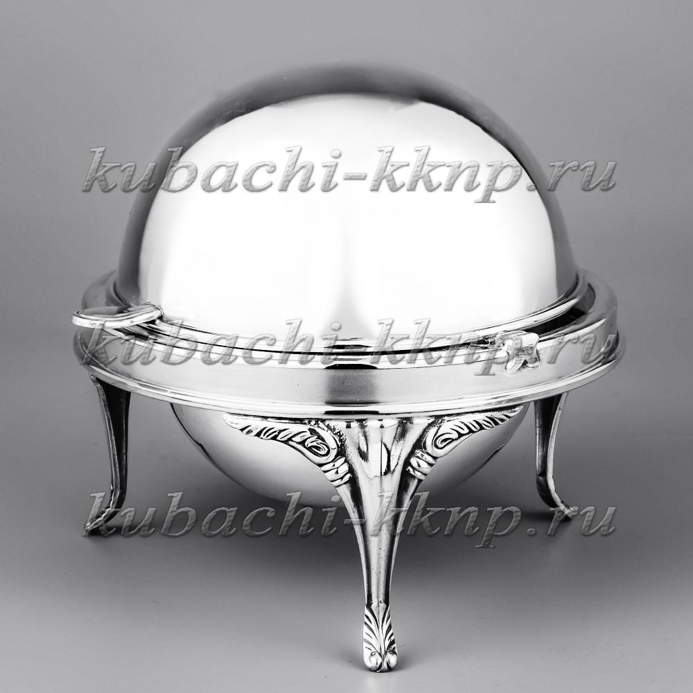 Глянцевая серебряная икорница со стеклом, ик07 фото 3