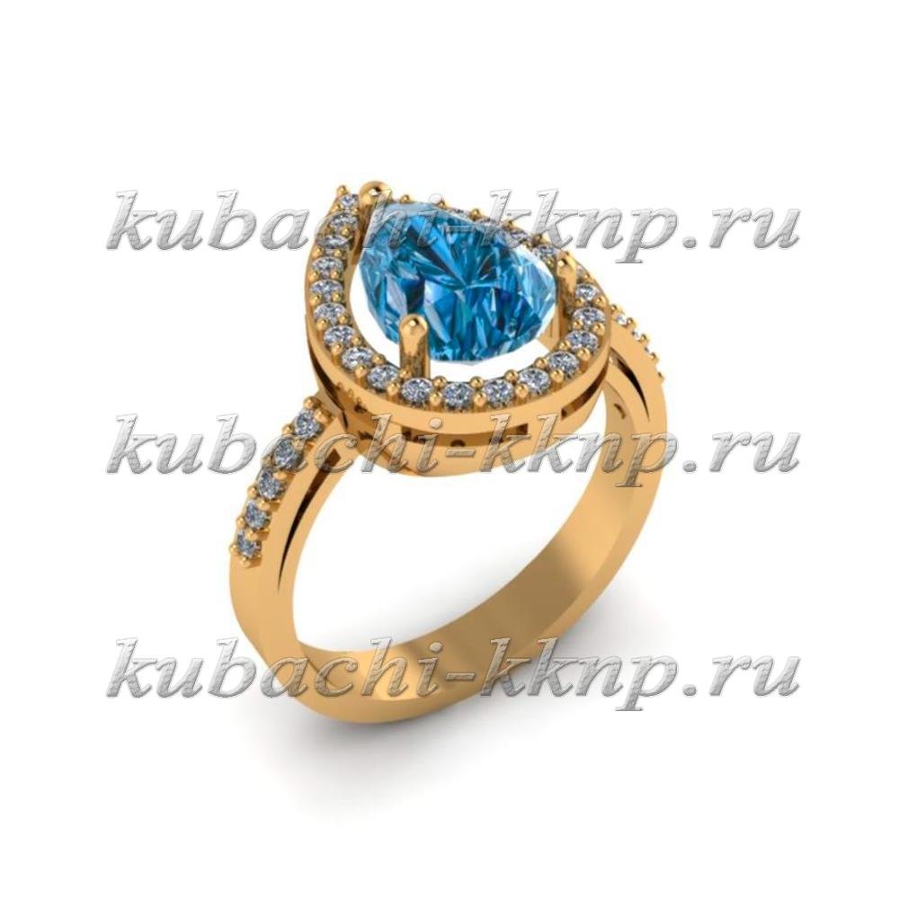 Интересное золотое кольцо с фианитами под топазольцо, 00112r фото 1