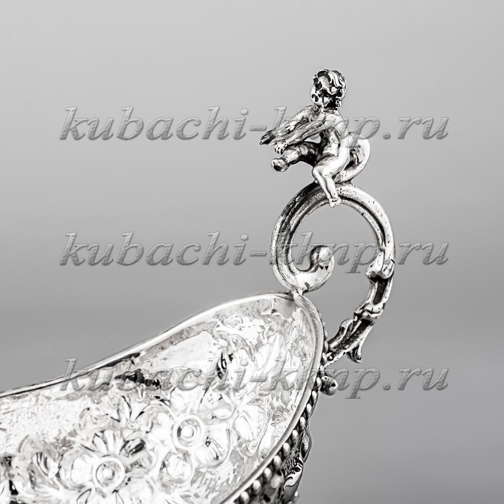 Серебряная ладья - конфетница «Цветы» с ангелочками, кф145 фото 3