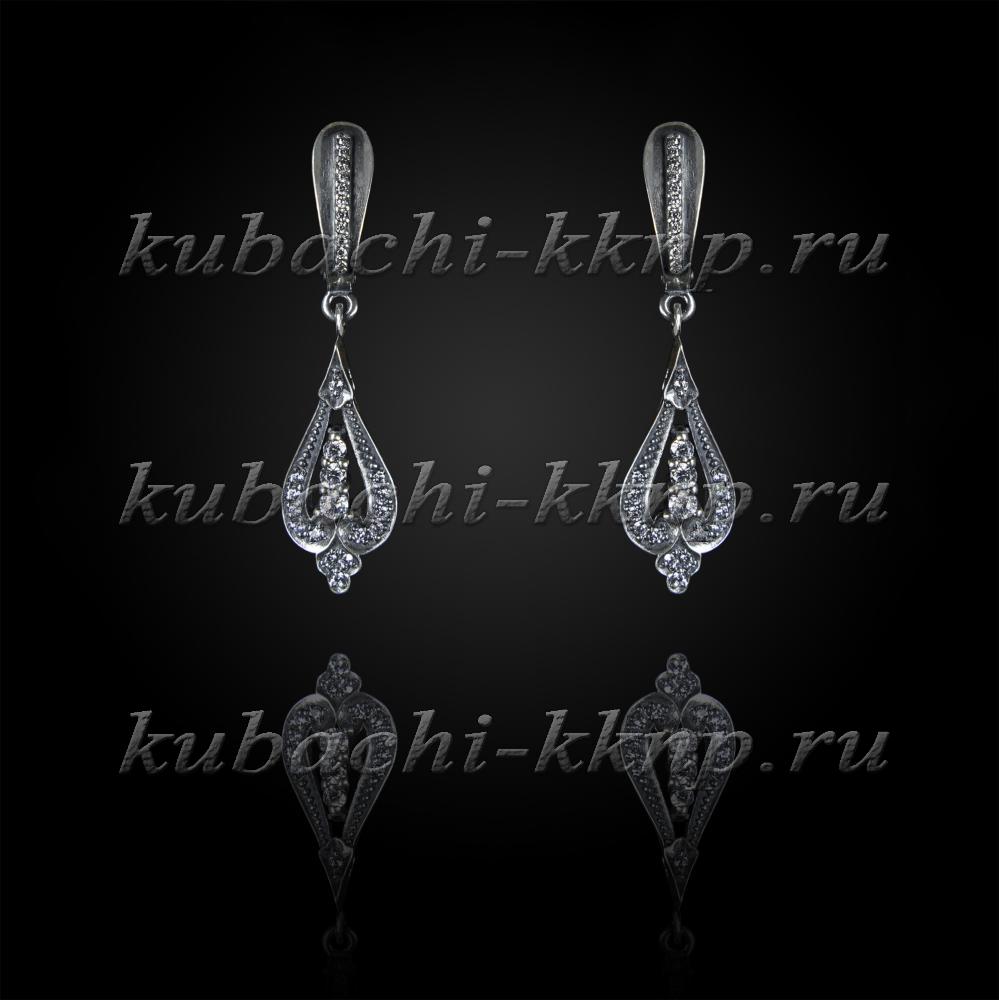 Висячие серьги серебро с фианитами Восточная слеза, вс261 фото 1