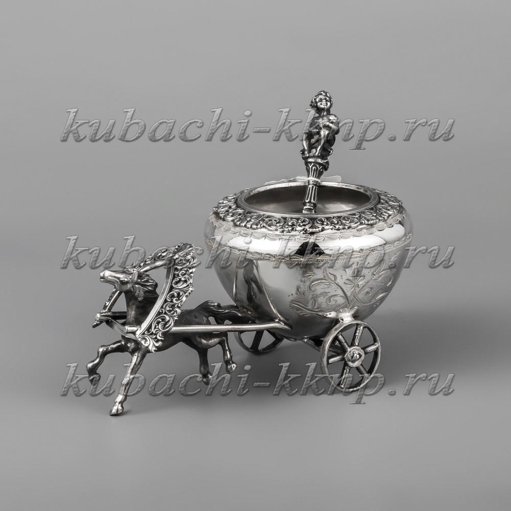 Серебряная солонка с ложкой «В упряжке», с012 фото 1