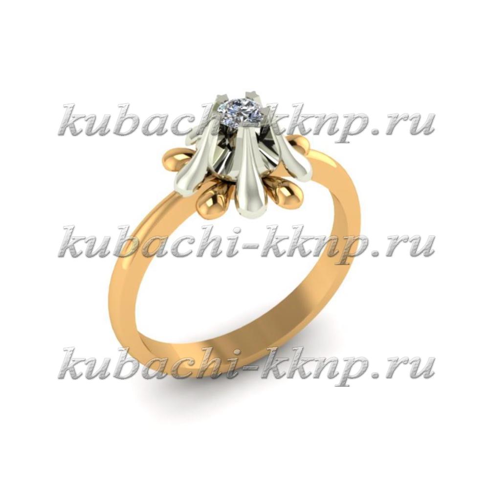 Золотое кольцо с фианитом Тюльпан, 00105r фото 1