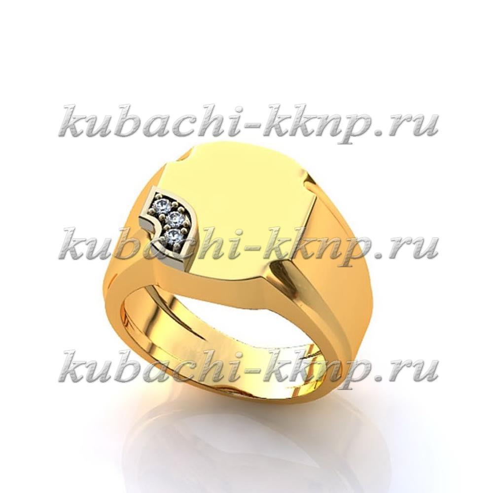 Кольцо из лимонного золота, мужское, с фианитом, Yuv - 11 фото 1