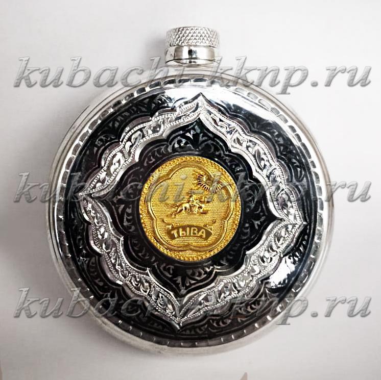 Серебряная фляга с гербом Республики Тыва, фл055 фото 1