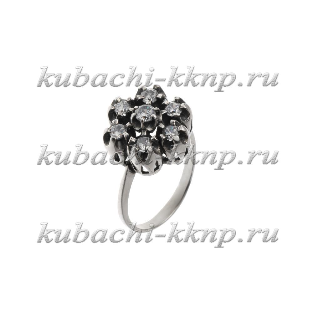 Серебряное кольцо с белыми фианитами Большая ромашка, Ag-к23 фото 1
