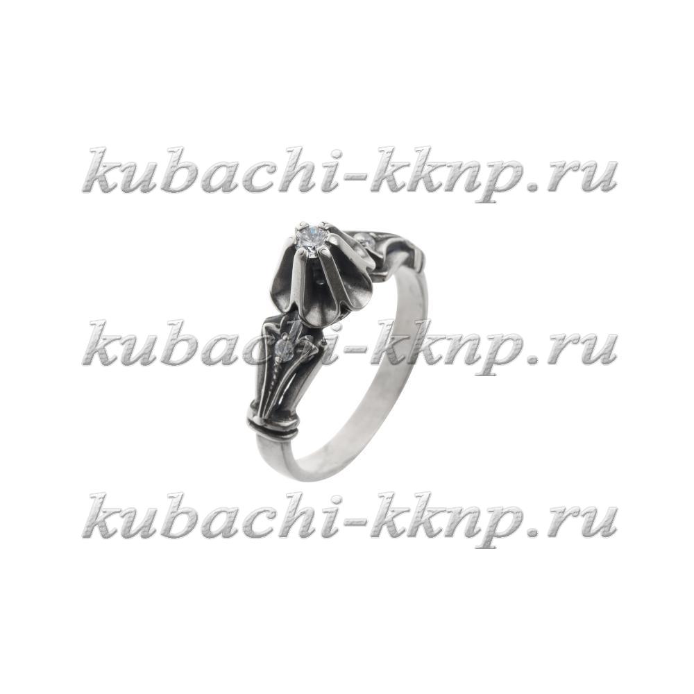 Кольцо из серебра Тюльпан с фианитоми, 666 фото 1