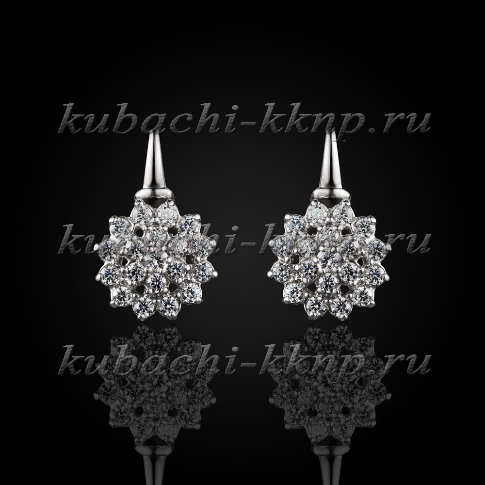 Серебряные серьги с россыпью белых камней фианитов Двойная ромашка, Ag-с73 фото 1