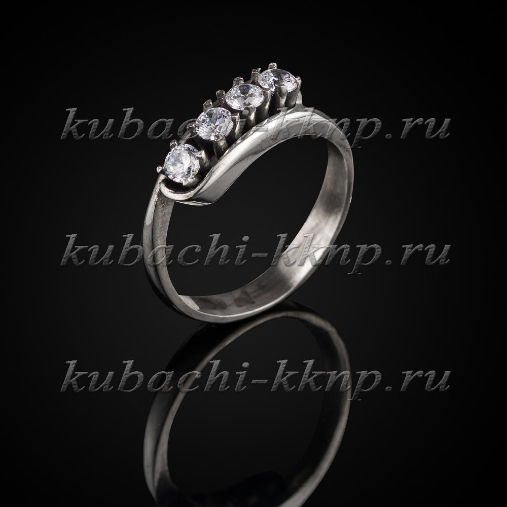 Серебряное кольцо с белыми фианитами Малая дорожка, Ag-к35 фото 1