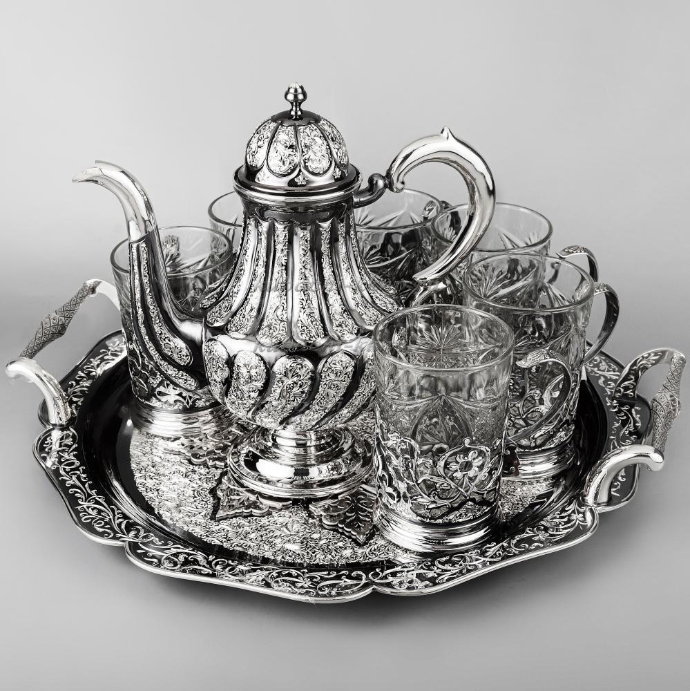 Чайный сервиз из серебра с 6-ю подстканниками «Грация», чср019 фото 2