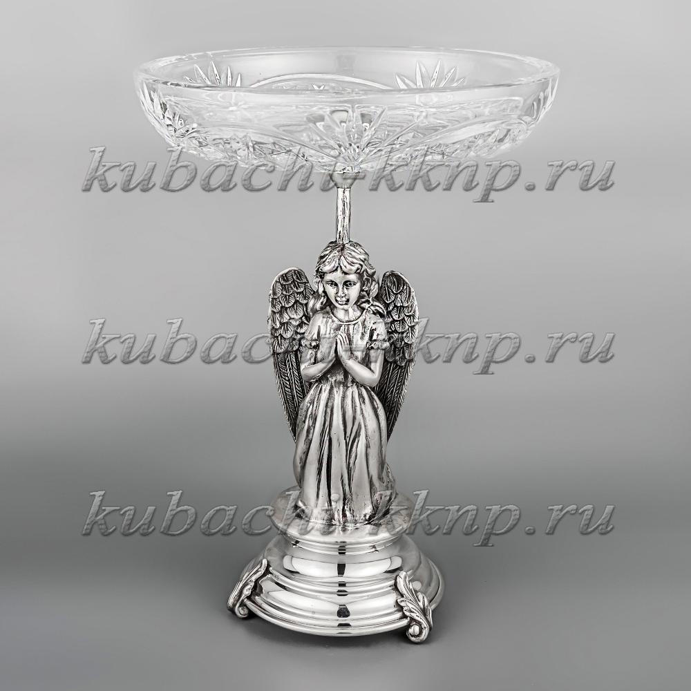 Серебряная конфетница с стеклянной чашей, кф087 фото 1