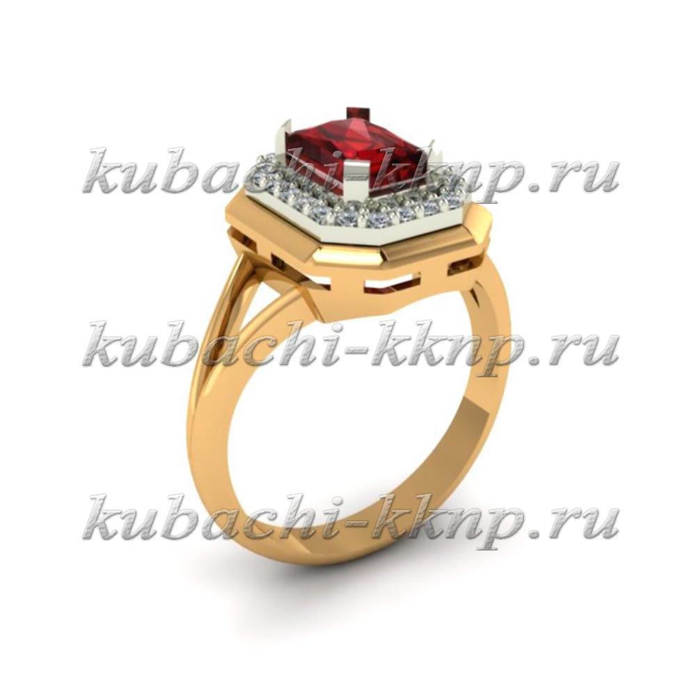Строгое золотое кольцо с цветными фианитами, 00100r фото 1