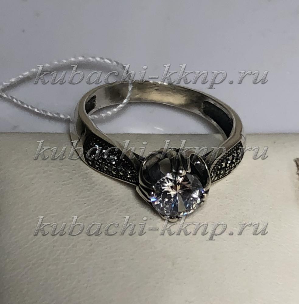 Серебряное кольцо с большим фианитом Современная классика, Ag-к135 фото 1