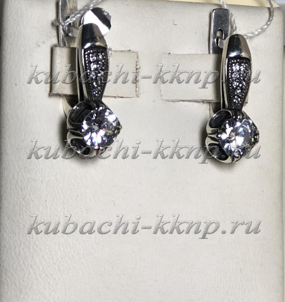 Серебряные серьги с большим фианитом Современная классика, Ag-с135 фото 1