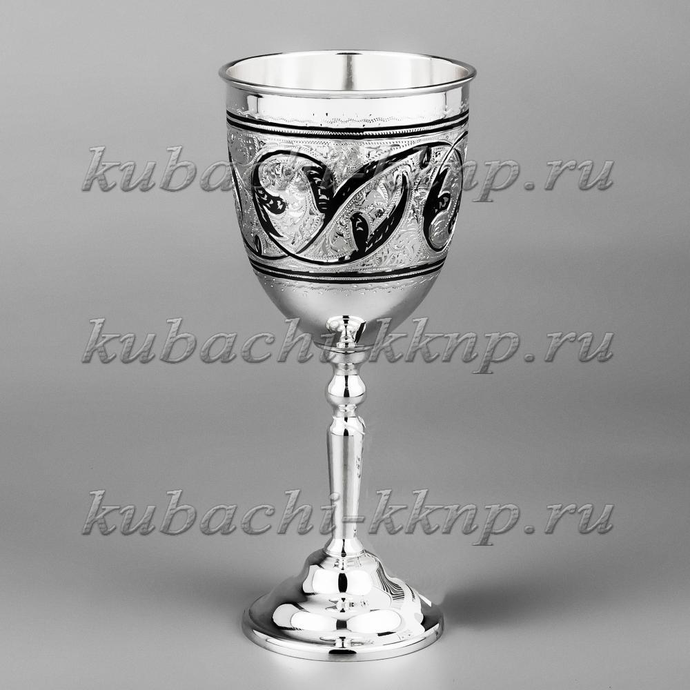Серебряный бокал для вина на ножке с чернением, бк033 фото 1
