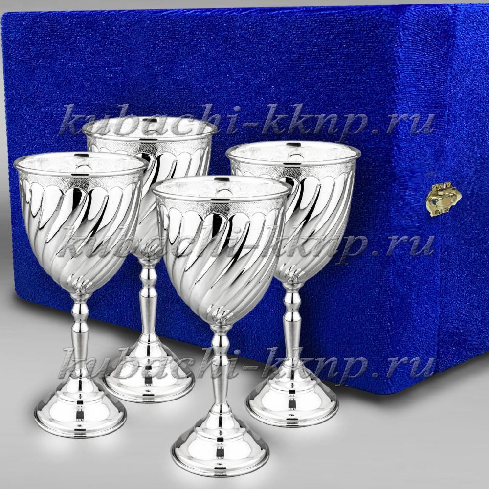 Набор из четырех небольших серебряных бокалов Волна, ф095-4 фото 1