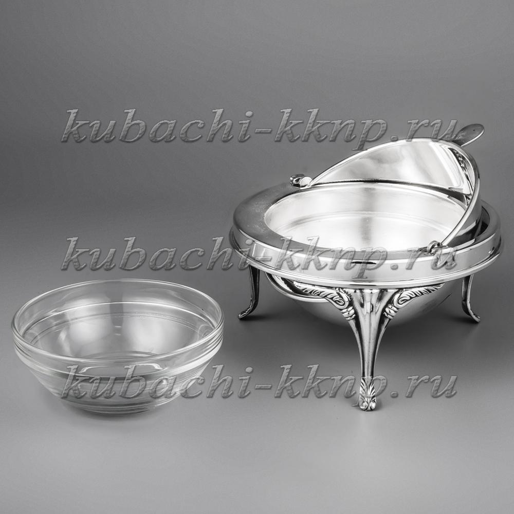 Глянцевая серебряная икорница со стеклом, ик07 фото 2
