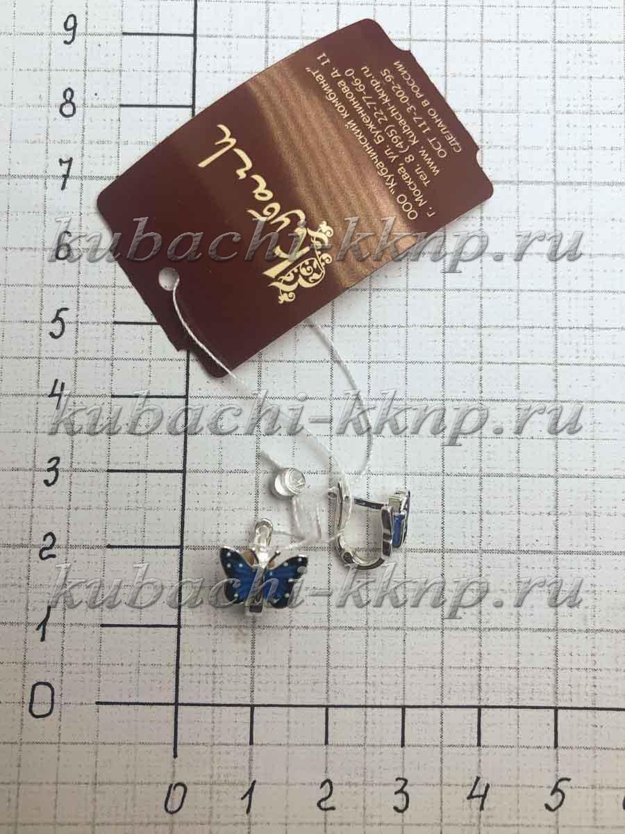 Детские серебряные серьги с эмалью Бабочка, с304 фото 1