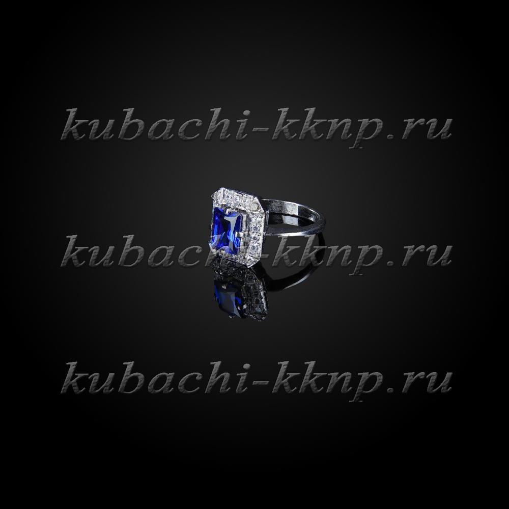 Серебряное кольцо Кубачи с фианитами под сапфир, к810 фото 1