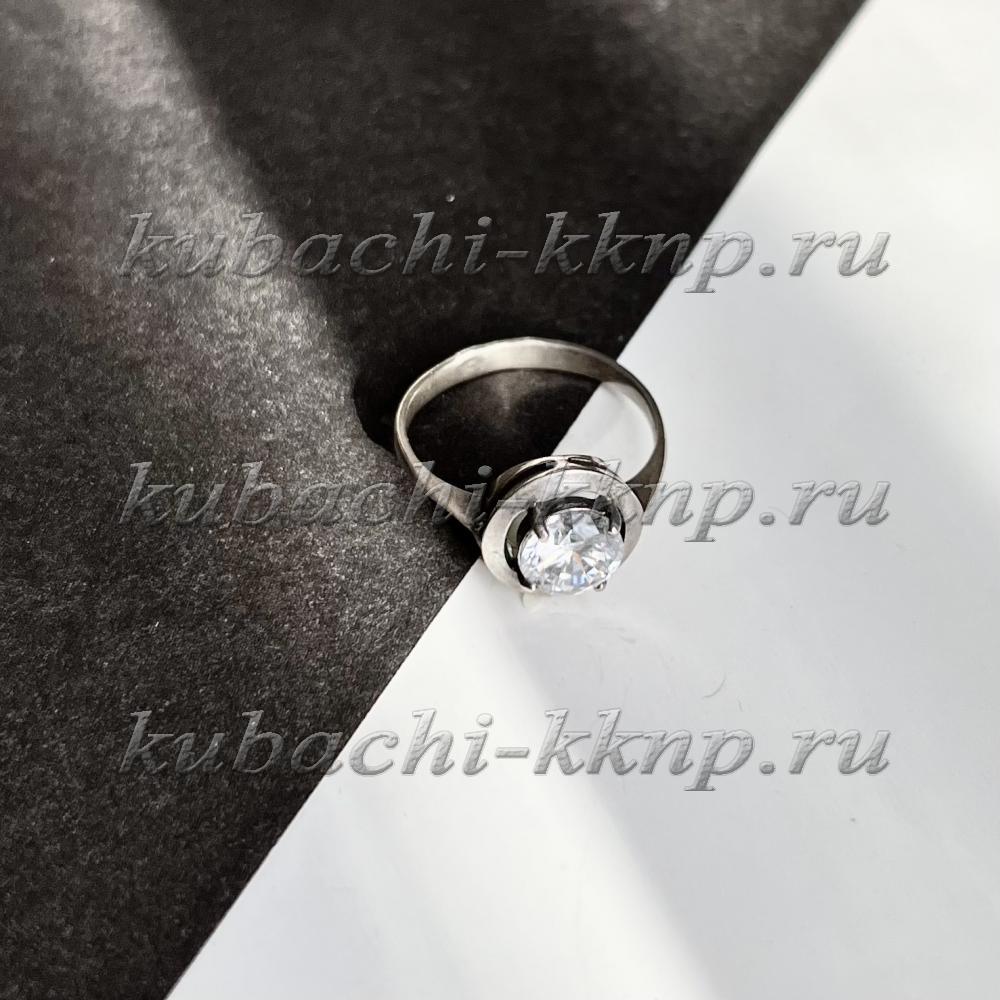 Круглое женское кольцо с фианитом оксидированное на каждый день, Ag-к34 фото 1