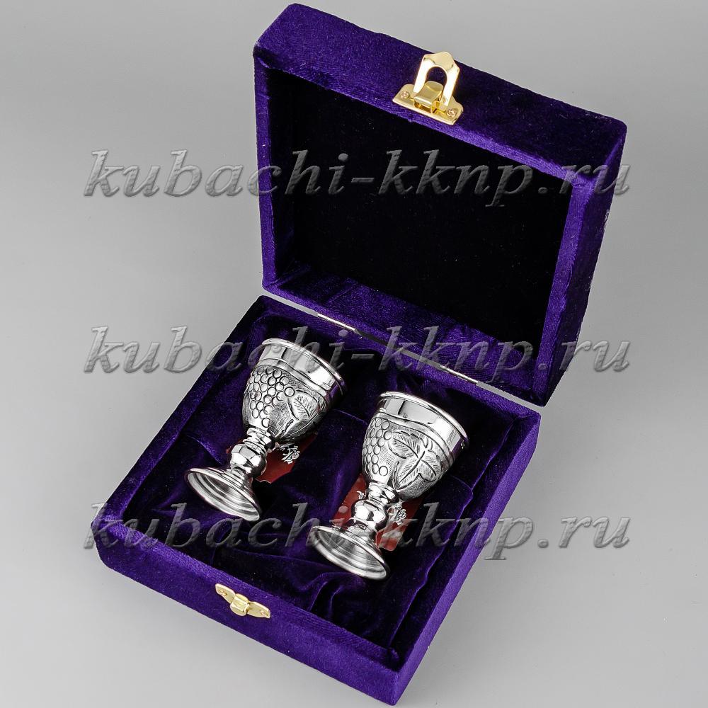 Набор серебряных рюмок с виноградным орнаментом «На двоих», 40 мл, р042-2 фото 2